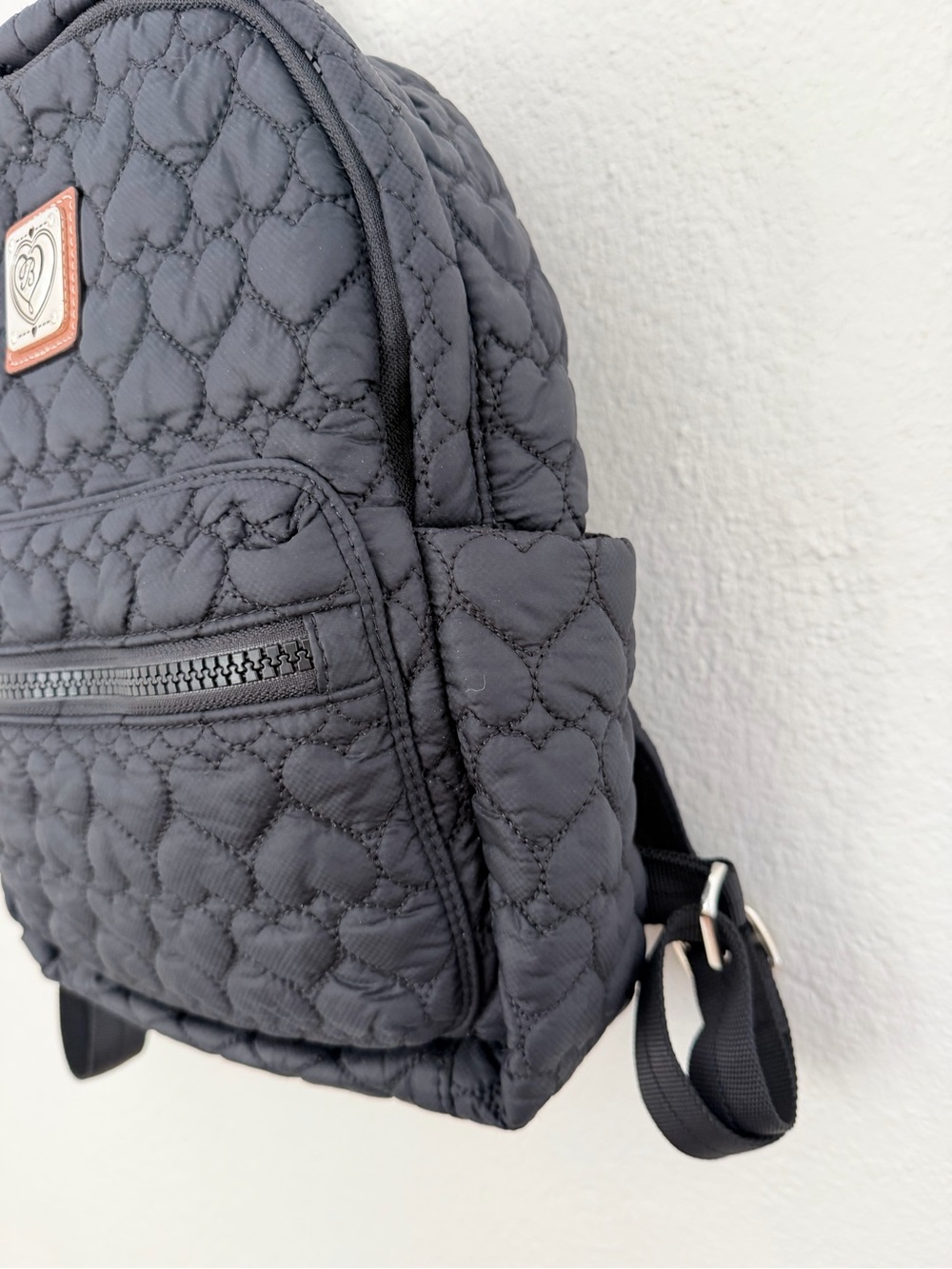 Brighton Black Quilted Heart Backpack with Brown Trim - Picture 4 of 6